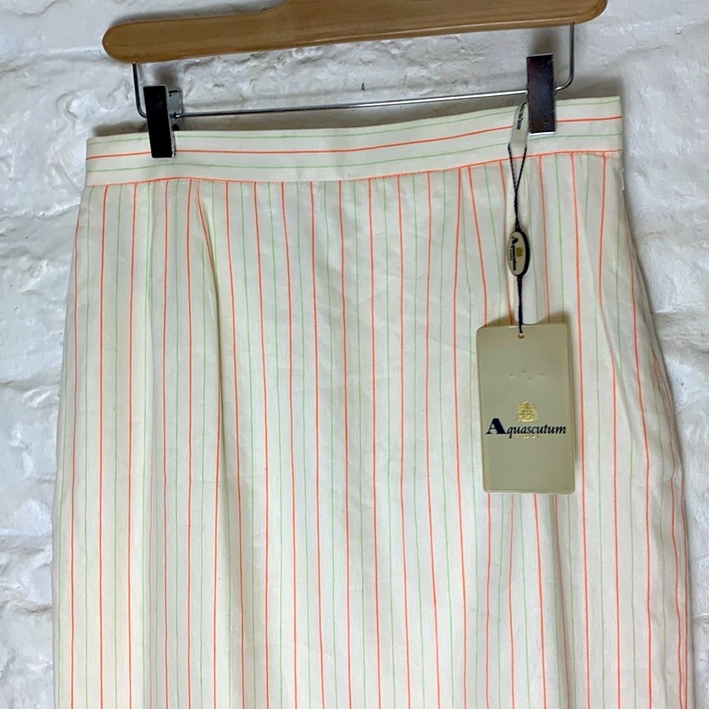 80s  Aquascutum NWT Deadstlock linen cotton Pencil Skirt Lime Green  Pinstripe